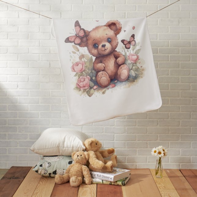 Cute Butterfly Bear Baby Blanket (In Situ)