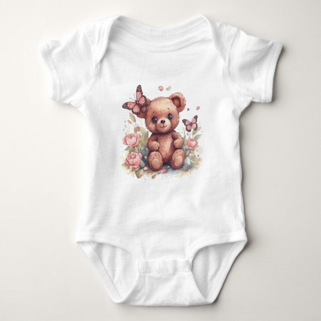 Cute Butterfly Bear Baby Bodysuit (Front)