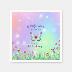 Cute Butterfly Birthday for Girl Paper Plates Napkins