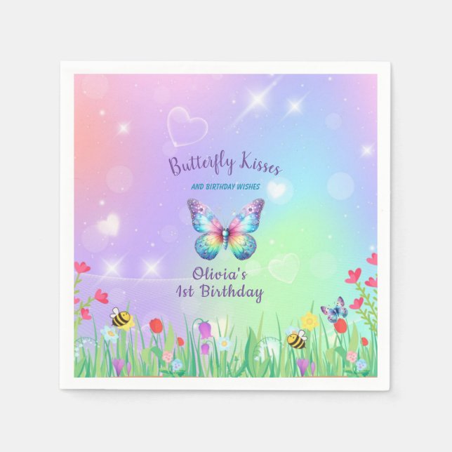 Cute Butterfly Birthday for Girl Paper Plates  Napkins (Front)