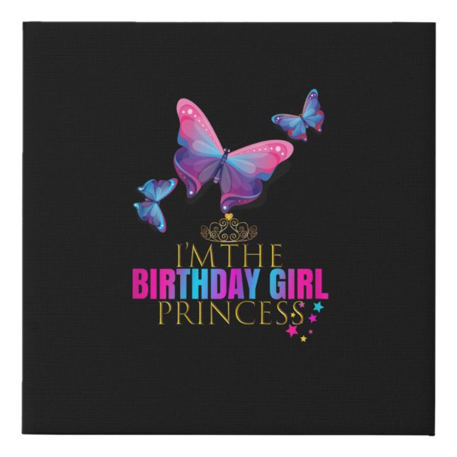 Cute Butterfly Birthday Girl Princess Faux Canvas Print (Front)