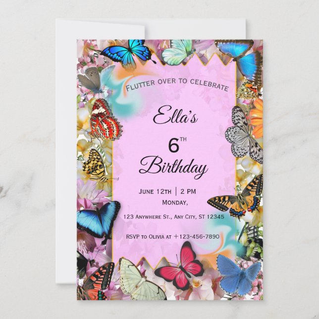 Cute Butterfly Birthday Invitation  (Front)