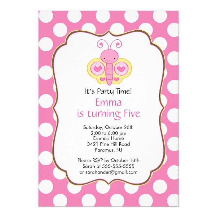 Cute Butterfly Birthday Party Invitation