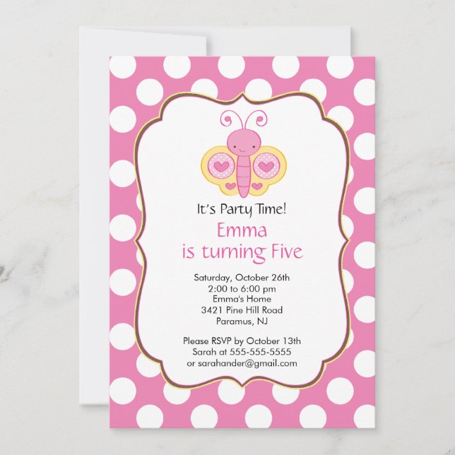 Cute Butterfly Birthday Party Invitation (Front)