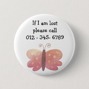 Cute Butterfly Child Emergency Contact Button