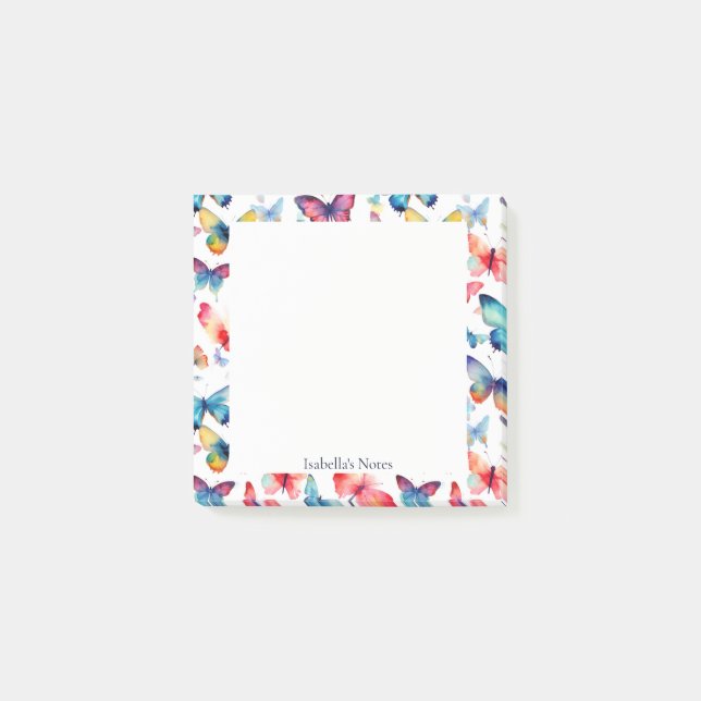 Cute Butterfly Colorful Watercolor Personalized Post-it Notes (Front)