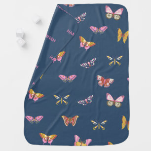 Cute Butterfly Custom Name Girl Baby Blanket