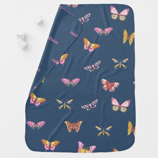 Cute Butterfly Custom Name Girl Baby Blanket (In Situ)