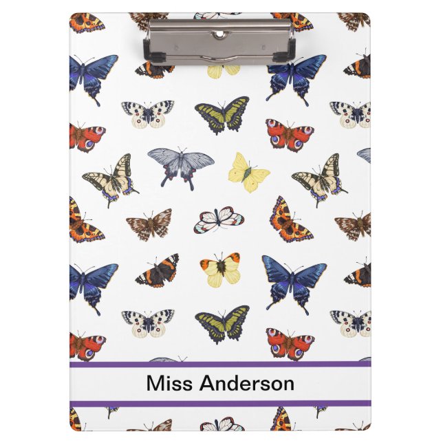 Cute Butterfly Customizable Teacher's Clipboard (Front)