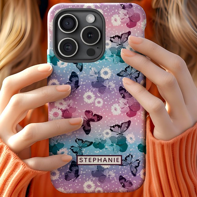 Cute Butterfly Daisy Girly Pattern Personalized Case-Mate iPhone Case (Creator Uploaded)