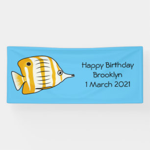 Cute butterfly fish cartoon illustration banner