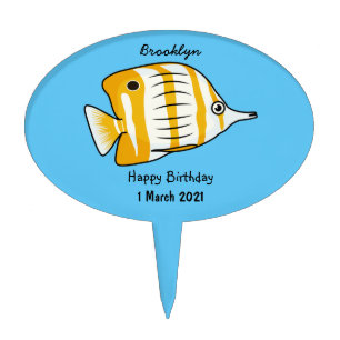 Cute butterfly fish cartoon illustration cake topper