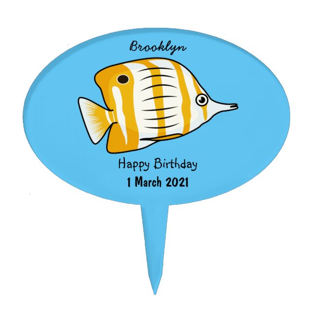 Cute butterfly fish cartoon illustration cake topper (Front)