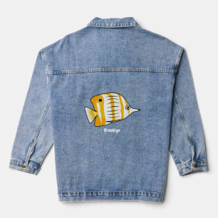 Cute butterfly fish cartoon illustration denim jacket
