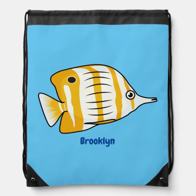 Cute butterfly fish cartoon illustration drawstring bag (Front)