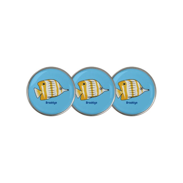 Cute butterfly fish cartoon illustration  golf ball marker (3 Up)