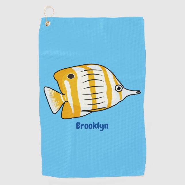 Cute butterfly fish cartoon illustration golf towel (Front)