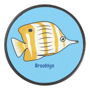 Cute butterfly fish cartoon illustration  hockey puck