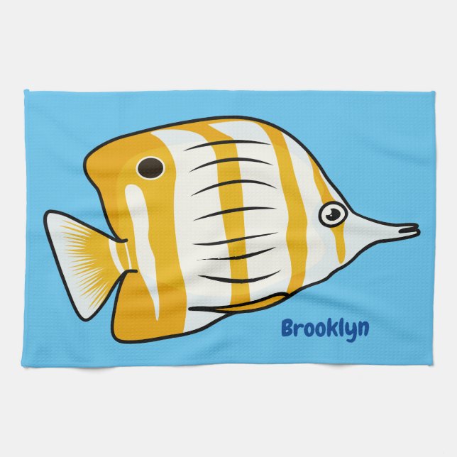 Cute butterfly fish cartoon illustration  kitchen towel (Horizontal)