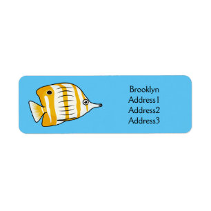 Cute butterfly fish cartoon illustration label