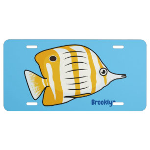 Cute butterfly fish cartoon illustration license plate