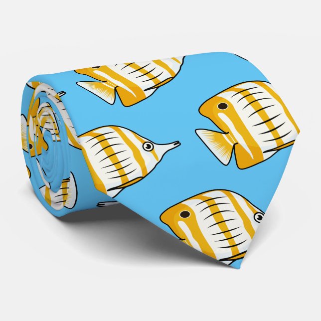 Cute butterfly fish cartoon illustration  neck tie (Rolled)