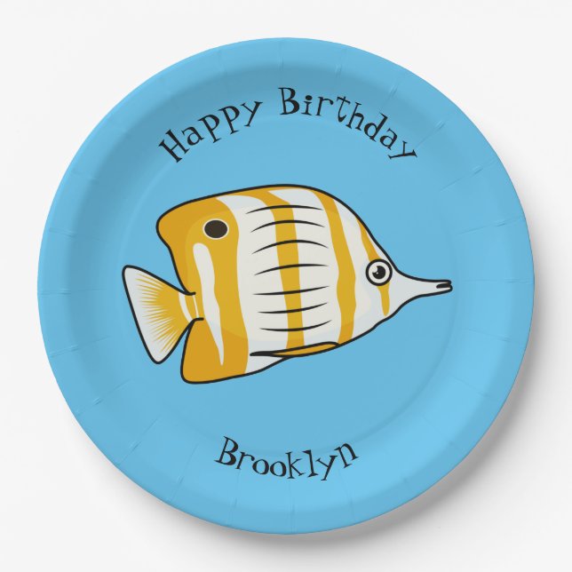 Cute butterfly fish cartoon illustration paper plates (Front)