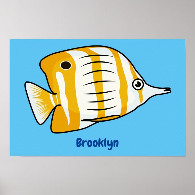 Cute butterfly fish cartoon illustration poster (Front)