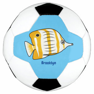 Cute butterfly fish cartoon illustration soccer ball