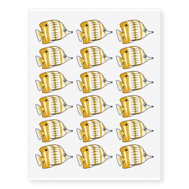 Cute butterfly fish cartoon illustration  temporary tattoos (Front)