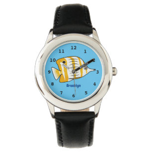 Cute butterfly fish cartoon illustration watch