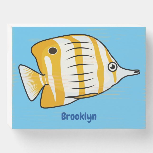 Cute butterfly fish cartoon illustration  wooden box sign (Front Horizontal)