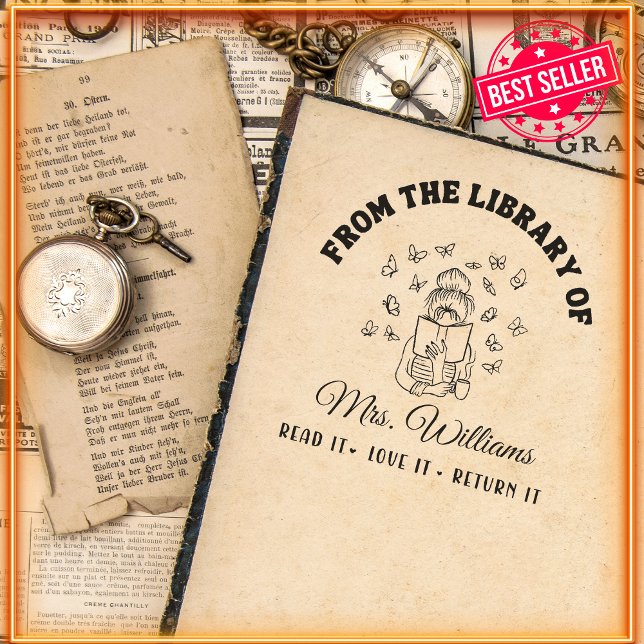 Cute Butterfly Floral "From The Library Of" Girly Self-inking Stamp (Creator Uploaded)