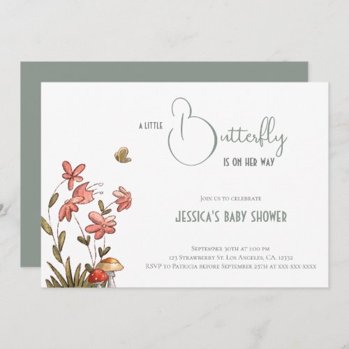 Cute Butterfly Floral Girl Baby Shower Invitation