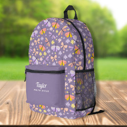Cute Butterfly Floral, Personalized Kids Name Text Printed Backpack