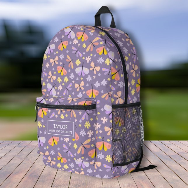 Cute Butterfly Floral, Personalized Kids Name Text Printed Backpack (Creator Uploaded)