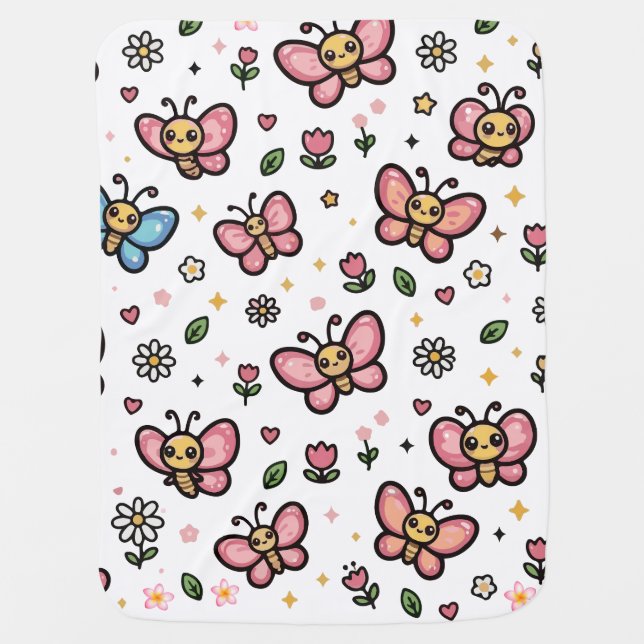 Cute Butterfly Floral Seamless Kawaii Pattern Baby Blanket (Front)