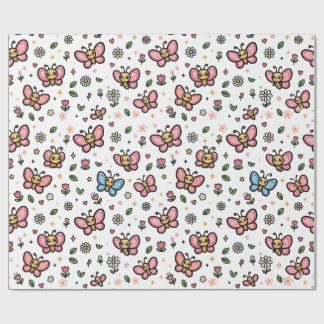 Cute Butterfly Floral Seamless Kawaii Pattern Wrapping Paper
