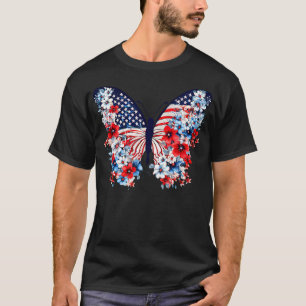 Cute Butterfly Flower Red White Blue Us Flag 4Th O T-Shirt
