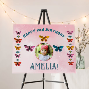 Cute Butterfly Flowers Girl Birthday Party Photo Foam Board