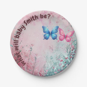 cute butterfly Gender Reveal Party garden Paper Plates