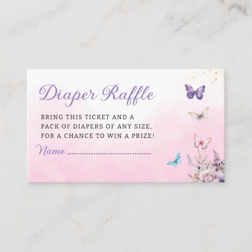 Cute Butterfly girl baby shower diaper raffle  Enclosure Card