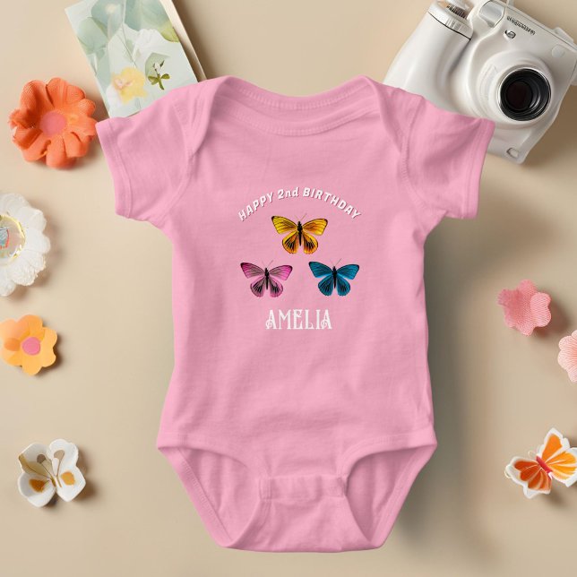 Cute Butterfly Girl Birthday Party Guest of Honor Baby Bodysuit (Creator Uploaded)