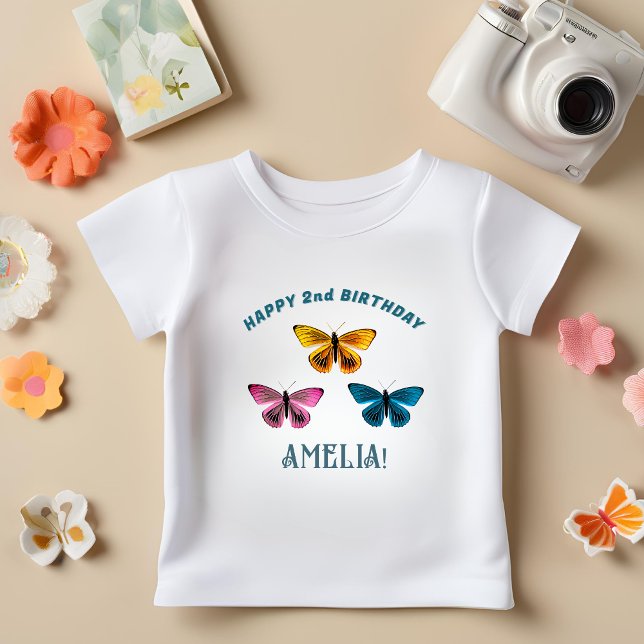 Cute Butterfly Girl Birthday Party Guest of Honor Baby T-Shirt (Creator Uploaded)