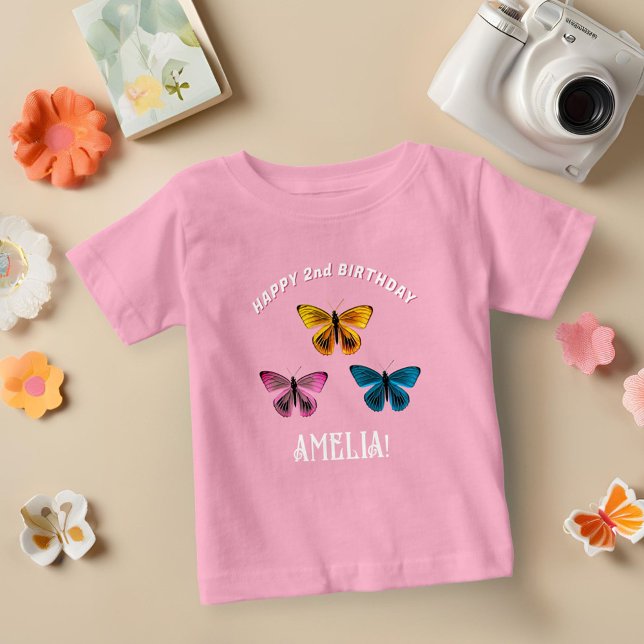 Cute Butterfly Girl Birthday Party Guest of Honor Baby T-Shirt (Creator Uploaded)