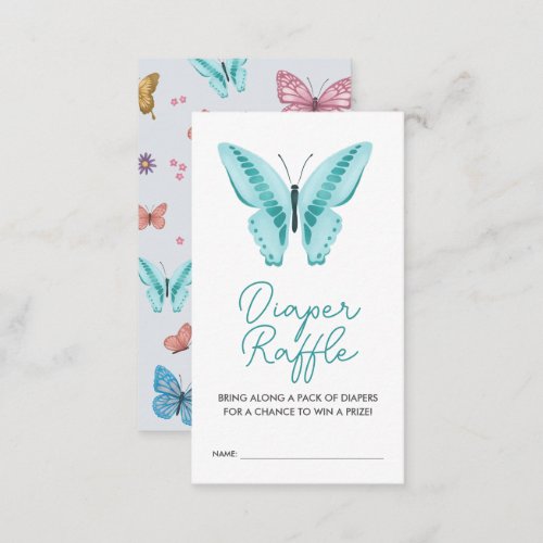 Cute Butterfly Girls Baby Shower Diaper Raffle Enclosure Card