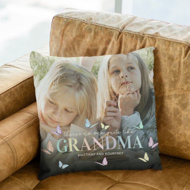 Cute Butterfly Grandma Photo Throw Pillow (Creator Uploaded)