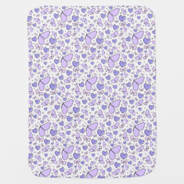 "Cute Butterfly Hand-Drawn Purple Doodle" Baby Blanket (Front)