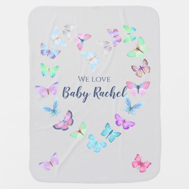 Cute butterfly heart gray baby blanket (Front)