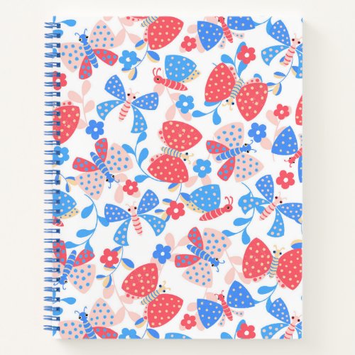 Cute butterfly in a flower garden spiral note book